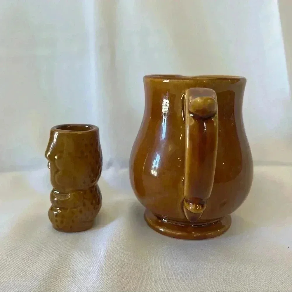 Tropical Ceramic Tiki Shotglass and Small Pitcher Set